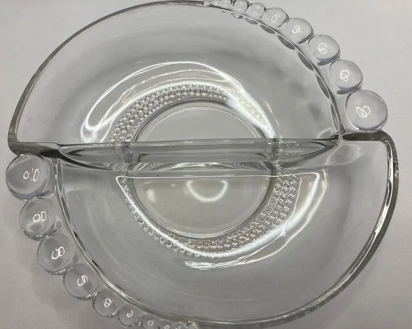 Duncan & Miller Company, 6 Inch Round, Two-Part Nut Dish, Teardrop Pattern, Clear