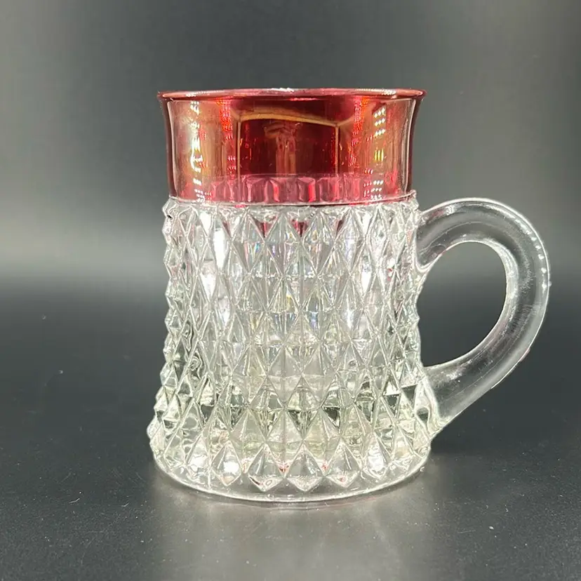 Vintage Indiana glass diamond point ruby mug