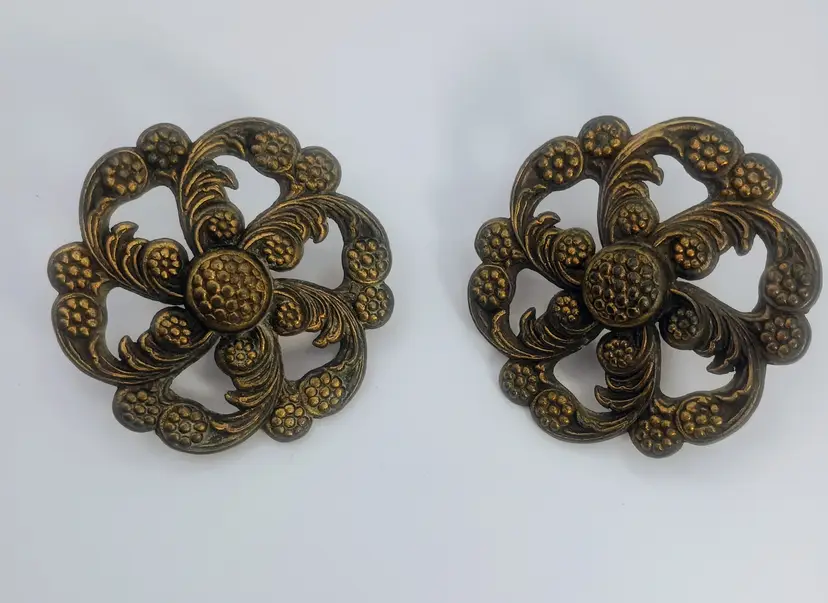 Antique Flower Solid Brass Drawer Pulls, Brass Knobs or Brass Hardware