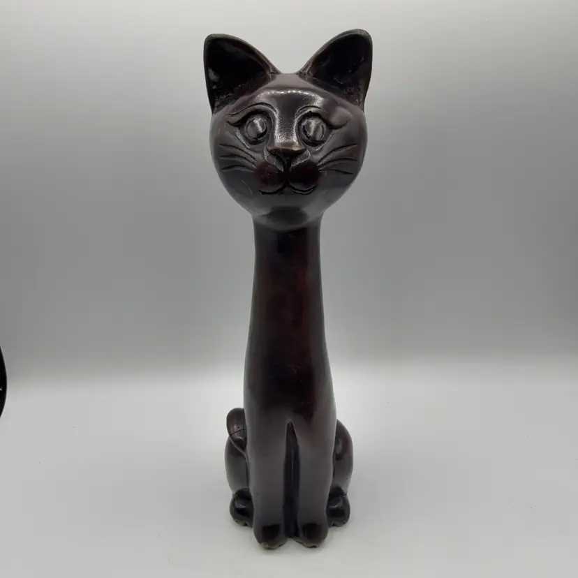 Tall Wooden Carved Cat Figurine 12”