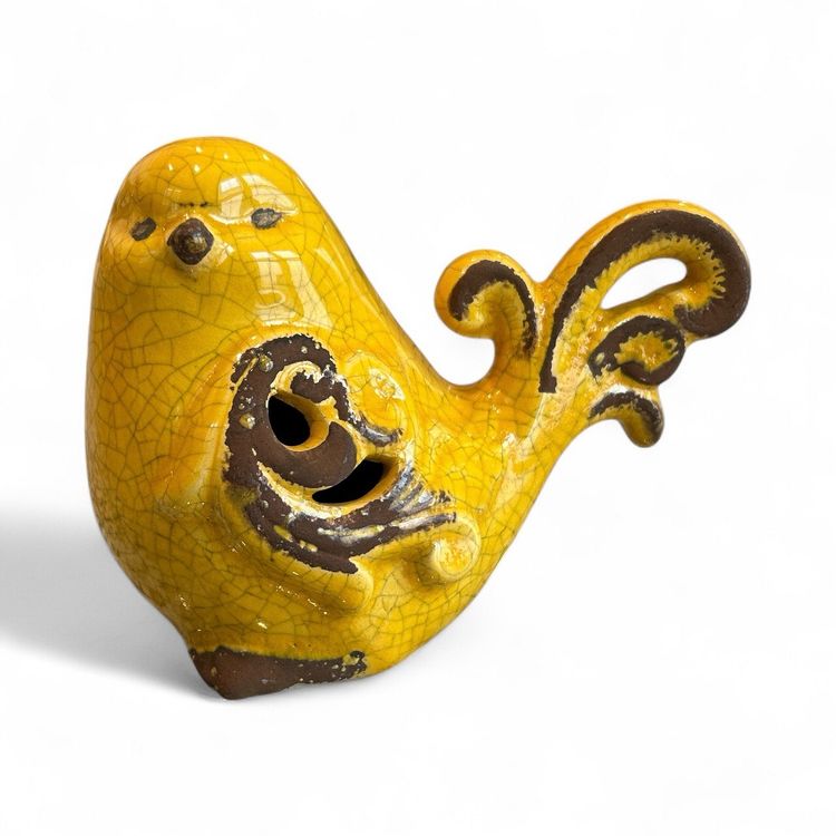 Crackle Rustic Mustard Yellow Ceramic Bird Figurine