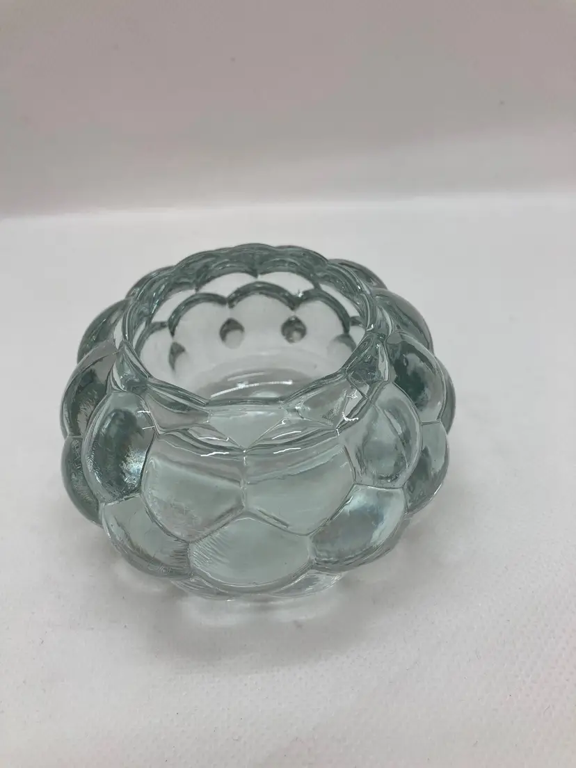 KIG Crystal Clear Art Glass Bubble Pattern Votive/Tealight Candle Holder