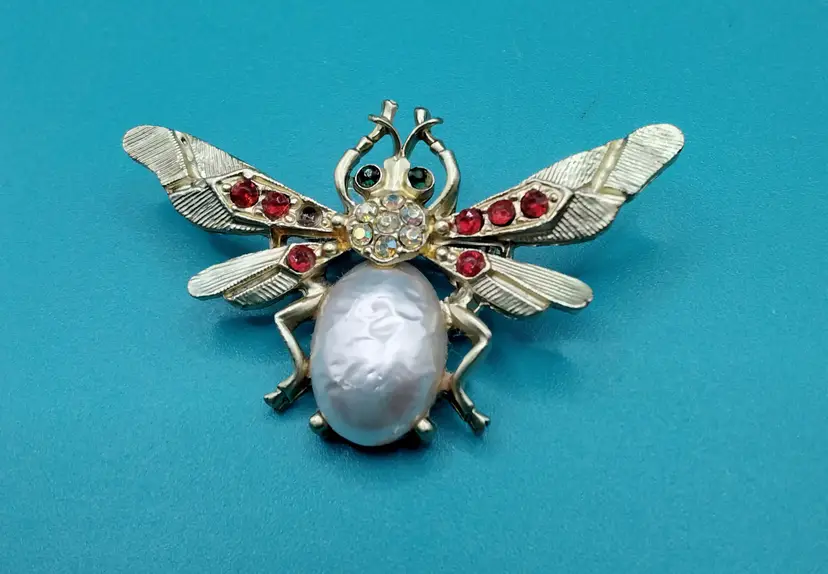 Vintage Moth/Butterfly Pin/Brooch Rhinestones and Faux Pearl