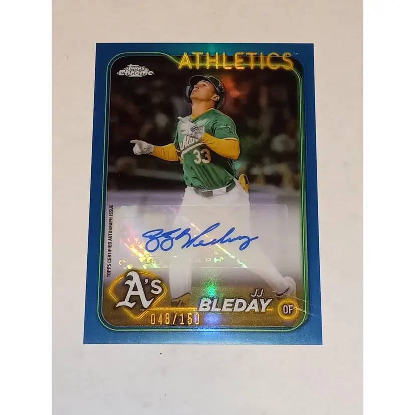 J.J. Bleday 2024 Topps Chrome Update #AC-JB Blue Refractor Auto 126/150 Athletics