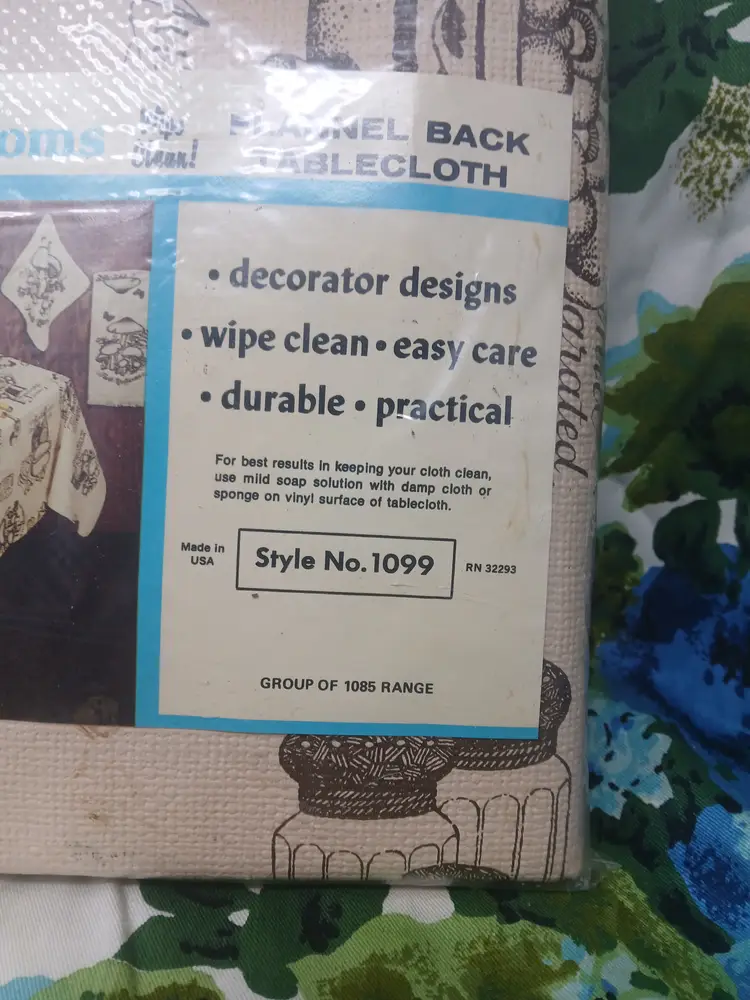 NOS Mushroom Flannel Backed Tablecloth