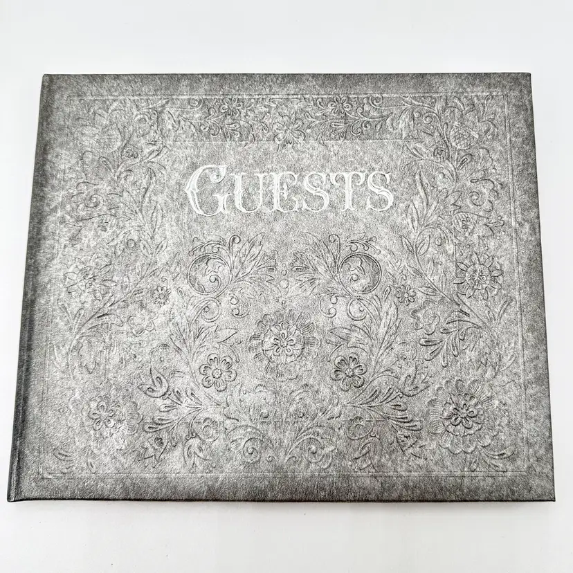 Guest Book Hallmark Cards Inc Silver Tone Embossed Floral Vintage 9"L 7.5"H B25