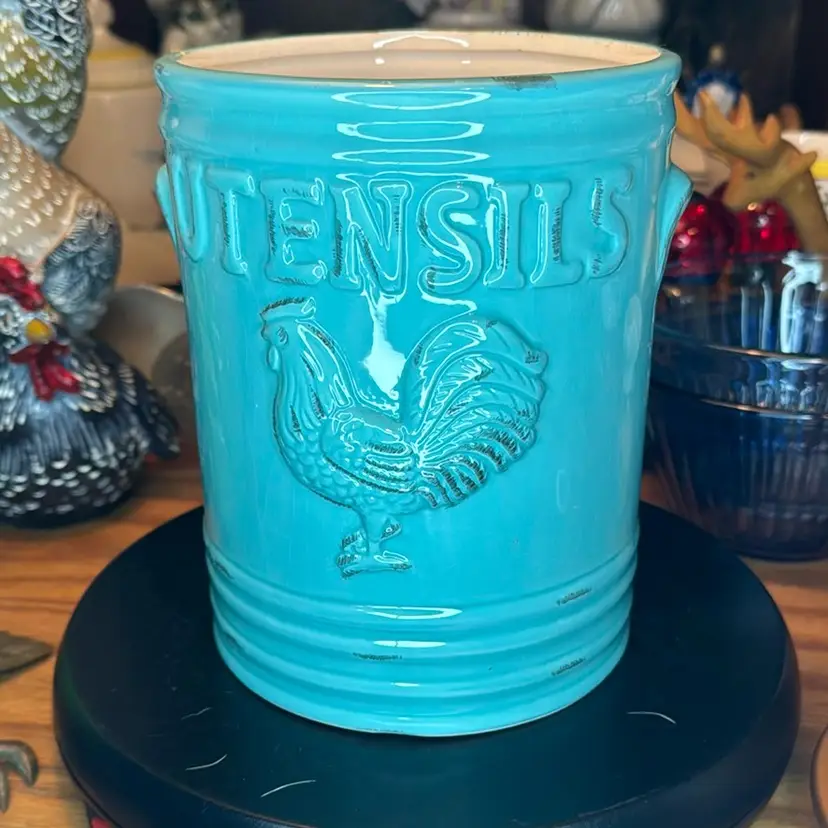 Vintage Rooster Collection Light Blue Kitchen Utensils Holder