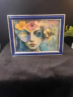 Whimsical Girl w/ Flowers & Butterflies in a Frame