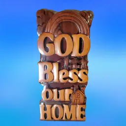*NEW*Mahogany Carved Wood "God Bless Our Home" Vertical Wall Plaque