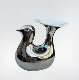 Vtg Arzberg Germany Shiny Silver Painted Porcelain Partridge Bird Trinket Dish