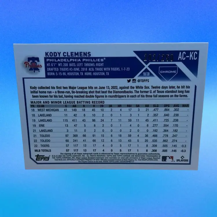 2023 Topps Chrome Kody Clemens Purple Auto RC /250 #AC-KC Philadelphia Phillies