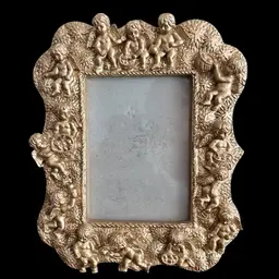 New! Golden Picture Frame With Cherubs 5” X 3.5”