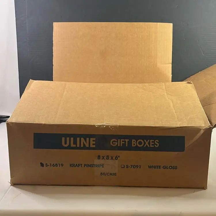 45 x Gift Boxes - 8 x 8 x 6", Kraft Pinstripe