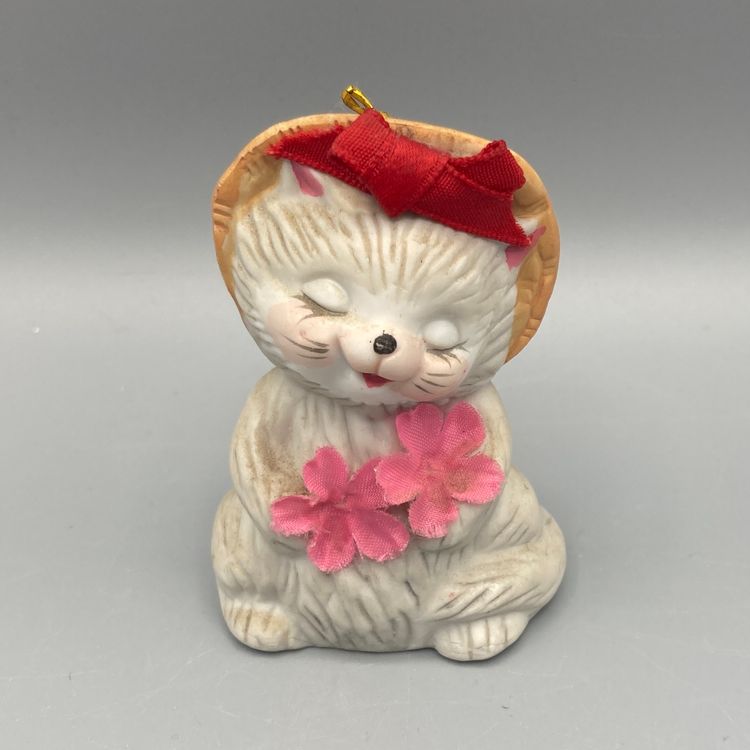 Vintage Adorable Ceramic Cat Bell / Ornament
