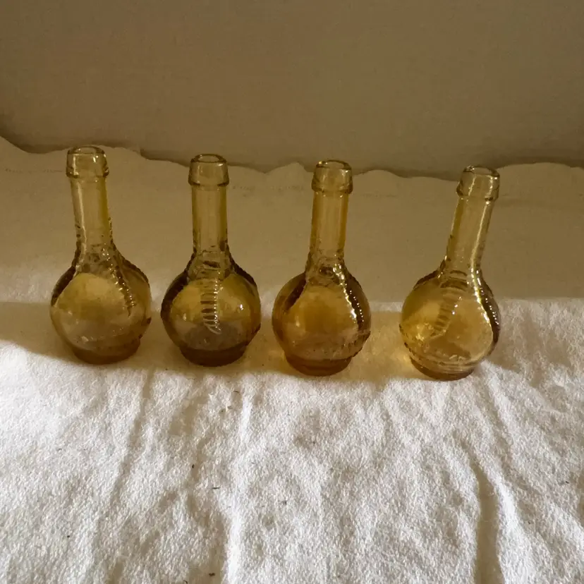 4 Vintage 3.5” Amber Brown Miniature Ball And Claw Bitters Bottle
