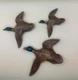 Vintage Composite Carved Ducks Wall Hangers Set Of 3