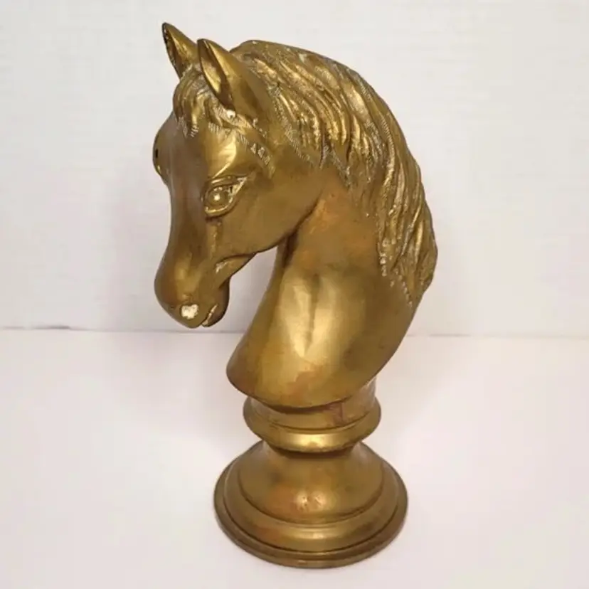 Brass Knight Horse Head Vintage Statue