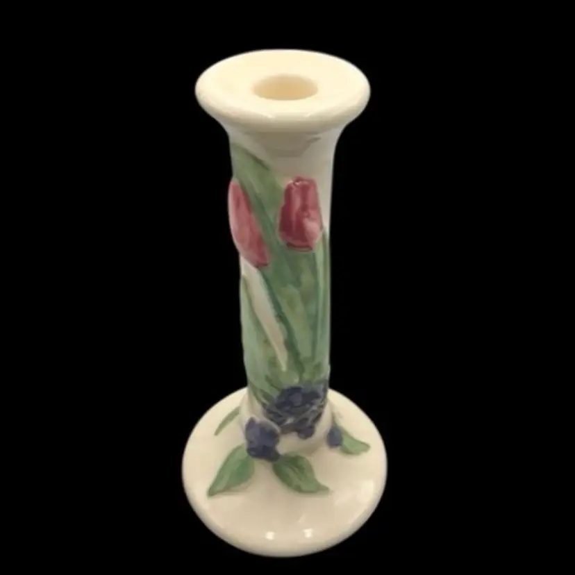Candlestick Holder Tulip Embossed
“Garden Party” Pattern Pink Purple Flower
By Treasure Craft USA