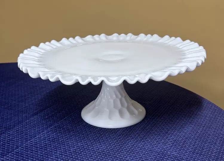 Fenton Old Virginia Thumbprint Milk Glass Cake Stand Plate 12.5” diameter