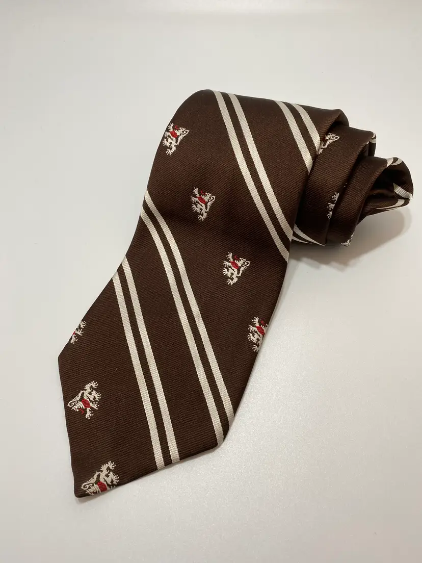 Vintage 'Made Expressly For KLEINHANS Buffalo' Polyester Tie Brown Lions and Stripe Design 57.50" x 4.15"