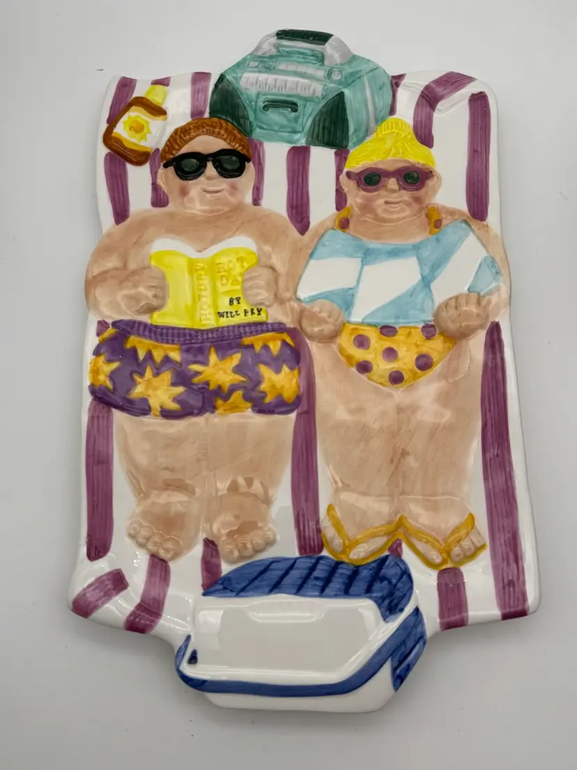 Chubbies 1996 Lotus Ceramic Platter Beach Couple Sunbathing Hot Day Will Fry