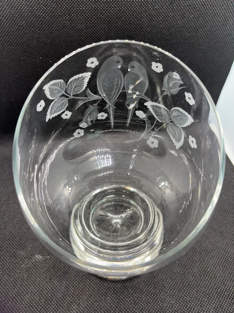 Wendell August Forge Etched Love Birds Snifter Glass Artist Signed
