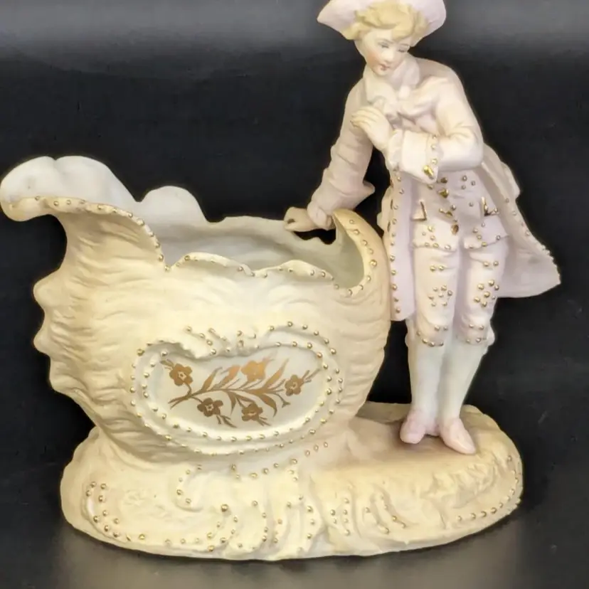 Antique German Bisque Spill Vase Victorian Gentleman Figurine
