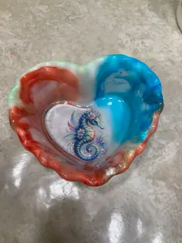 Blue And Orange Handmade Heart Shaped Seahorse Coastal Dish