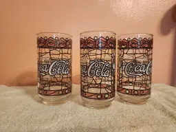 Set Of 3 vintage Coca-Cola stain glass drinking glasses