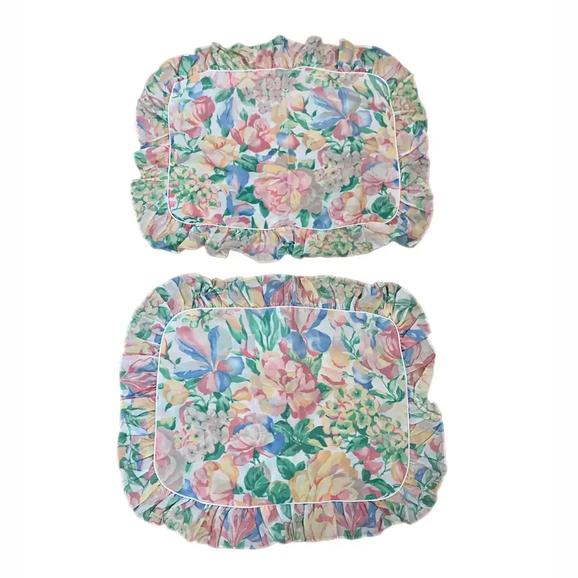 Gloria Vanderbilt Floral Pillow Shams Ruffled Pink Blue 90s Vintage USA Standard