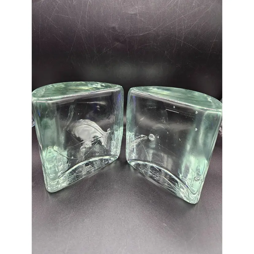 Blenko Half Moon Glass Bookends Clear Designed By Wayne Husted 1953-1963