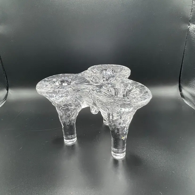 Kosta Boda Goran Warff Igloo Icicle Three Taper MCM Candlestick Holder Sweden