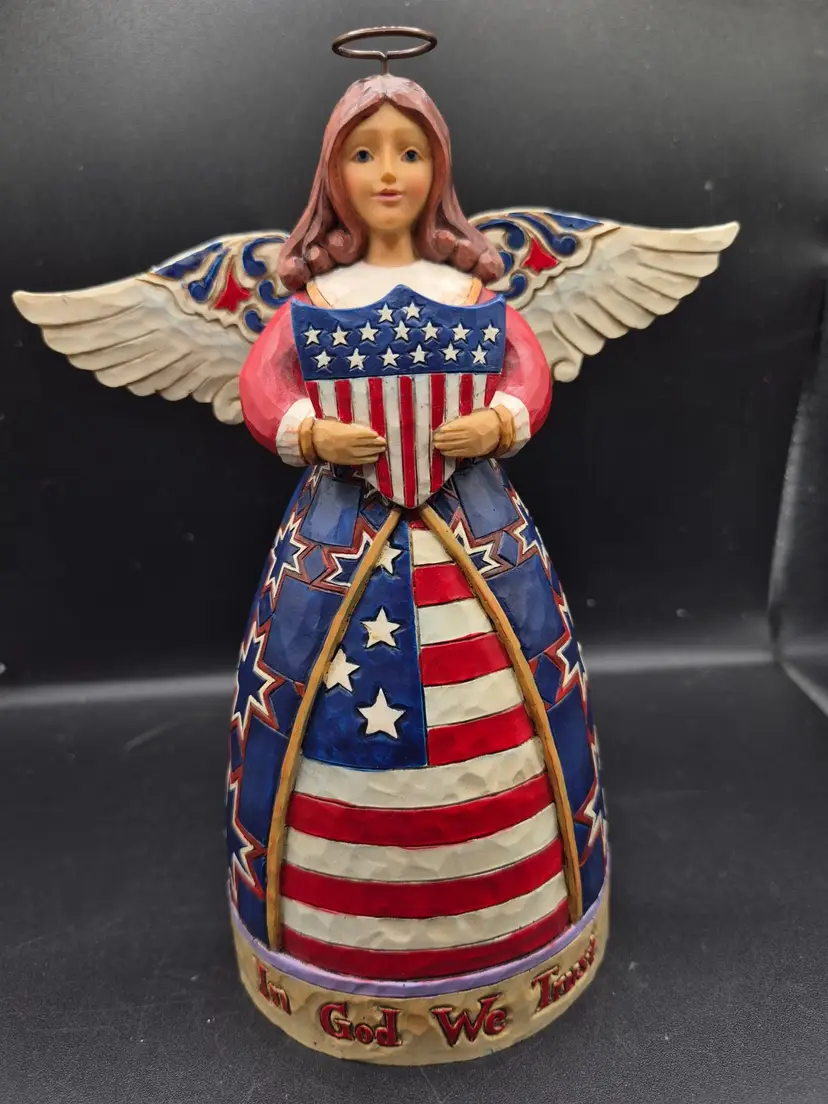 2011 Jim Shore Patriotic Angel Figurine American Flag & "In God We Trust" Design