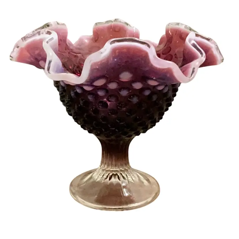 Fenton Plum Opalescent Hobnail Open Comport/Candy Bowl 5 1/2” X 6”