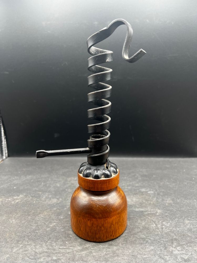 #509B Vintage Wood & Wrought Iron 
Spiral Amish Courting Taper Candle Holder