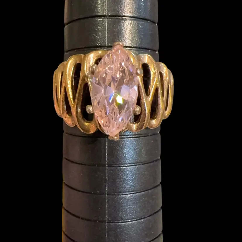 Mid-Century Sz 8.5 Pink Rhinestone Cocktail Ring