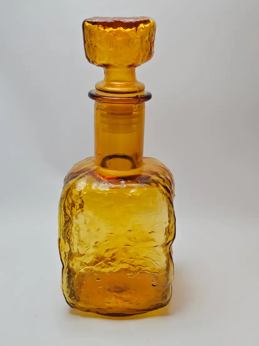 Vintage Empoli Brutalist Amber Glass Decanter With Stopper