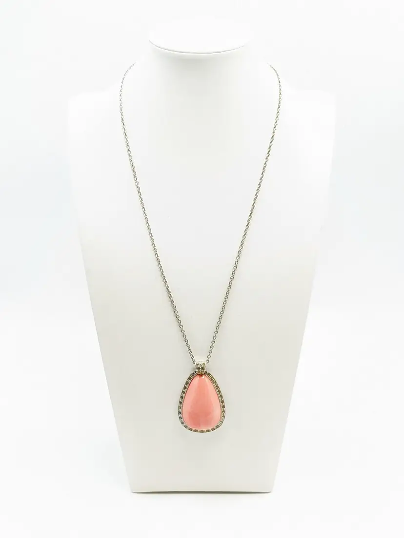 Vintage Avon Large Teardrop Pink Stone Pendant Necklace with Rhinestones