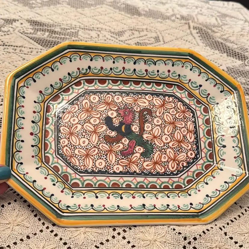 #01 Hand Painted Portuguese Majolica Serving Plate Signed
