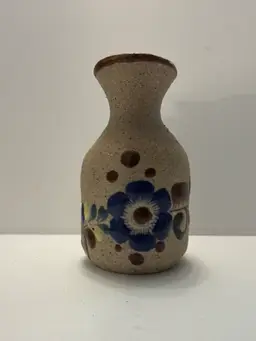 Vintage Tonala Mexican Sandstone Hand-Painted Floral Folk Art Pottery Vase 3"
