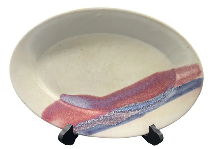 Vtg Bruning Pottery Oval Serving Platter With Artisan Watercolor Glaze 11.5 x 8