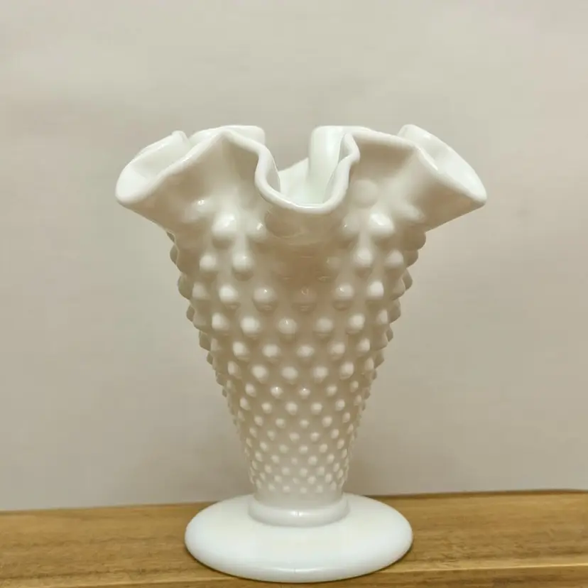 Fenton Large Milk Glass Hobnail Trumpet Vase