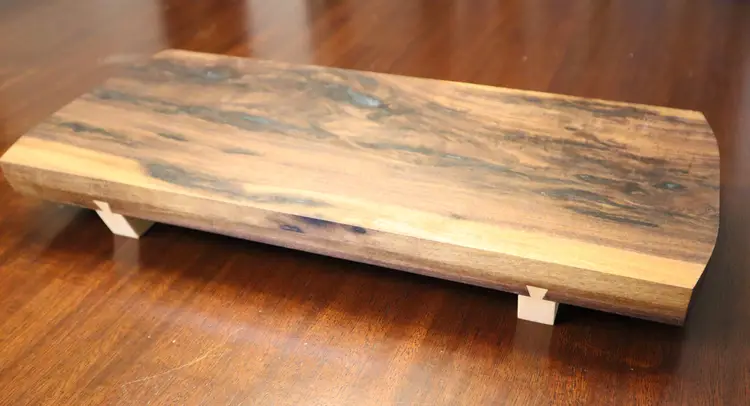 Walnut Serving Board with Sliding Dovetail Feet and Diamond Olive Green Accents