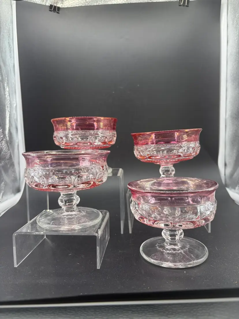 VINTAGE TIFFIN-FRANCISCAN KING'S CROWN CRANBERRY FLASHED FOOTED SHERBET CUPS SET OF 4