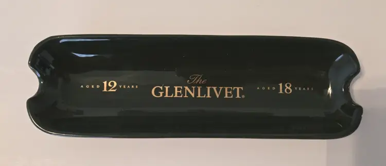 The Glenlivet Cigar Ashtray Ceramic Rare Green & Gold Aged 12 Years + 18 Years