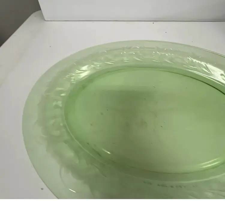 Green Glass Decorative Serving Platter Vintage  H16" Made in USA  11