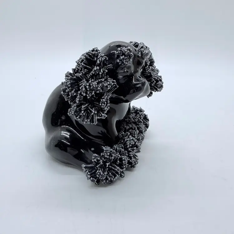 Vintage Black Spaghetti Noodle Dog Cocker Spaniel Poodle Ceramic Figurine 3"