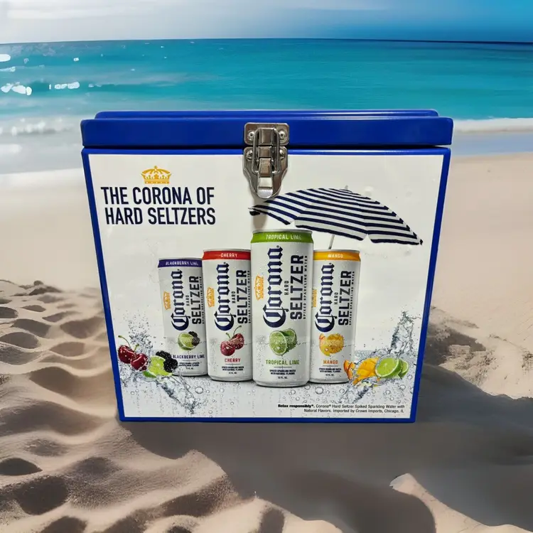 The Corona Of Hard Seltzers Blue Metal Cooler W/ Side Handles & Clasp