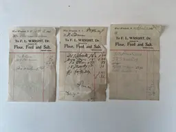 Antique General Store Receipts. 1899-1910, Mercantile Flour Feed & Salt Ephemera. FL Wright Dr.