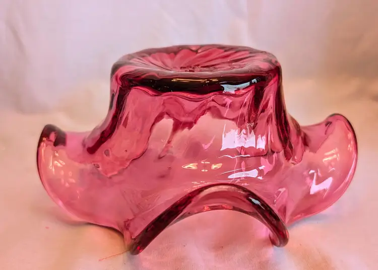 Rossi Hand Blown Cranberry Art Glass Bowl Ruffled Edge Canadian Handmade Christmas Decor